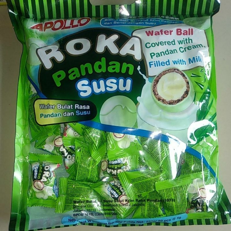 

Apollo Roka Pandan Susu Wafer Bola Coklat 250 gram isi 50 pcs