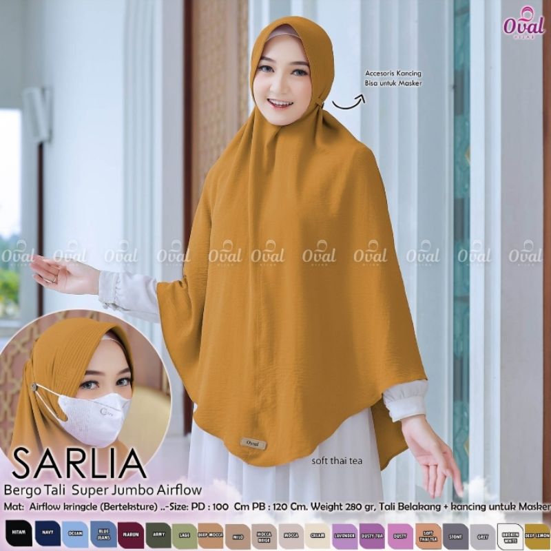 Sarlia Bergo Tali Khimar Jumbo Kancing Masker Crinkle Airflow by OVAL Hijab Instan Tali HICLO DEFEND