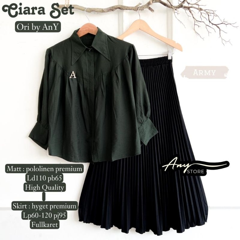 CIARA SET BY ANY SETELAN KEMEJA BLOUSE DAN ROK PLISKET PREMIUM