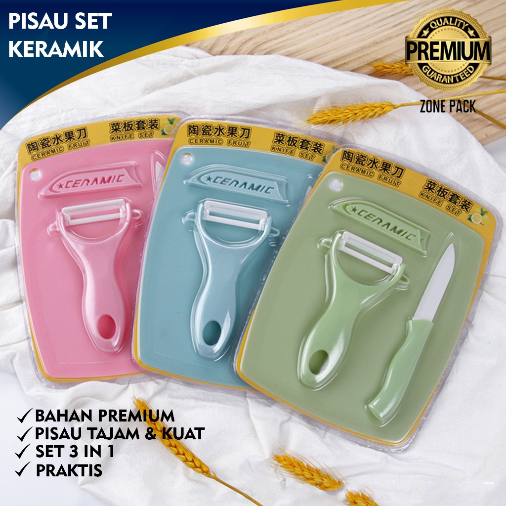 Pisau Set Keramik | Pisau Set Keramik 3 In 1| Pisau Set Talenan| Alat Set Dapur