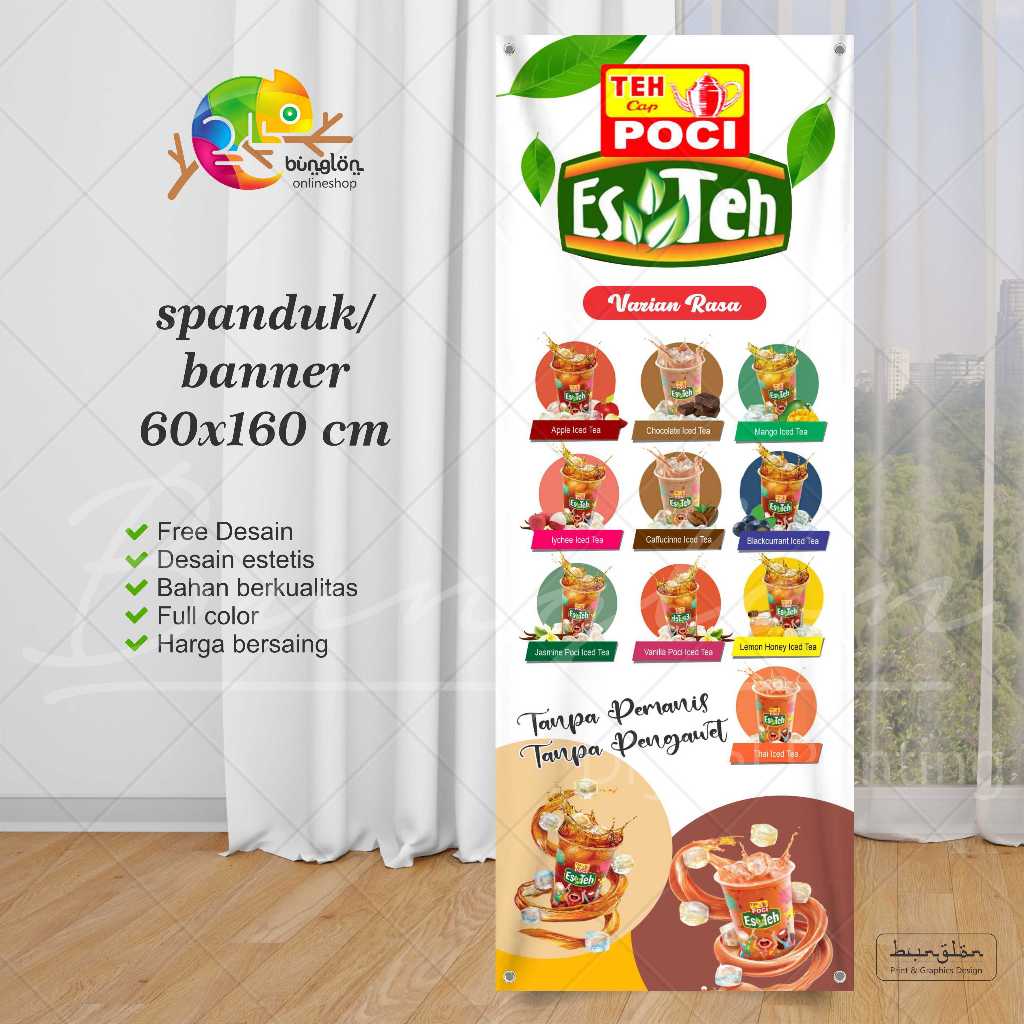 Spanduk Banner Es Teh Poci Varian Rasa Model Minimalis