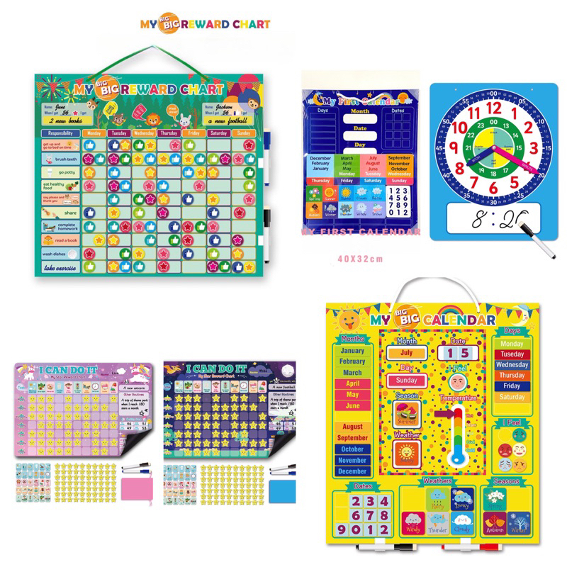 Jumbo Reward Chart Board Anak Magnet Papan Penghargaan Good Habit Belajar Jam