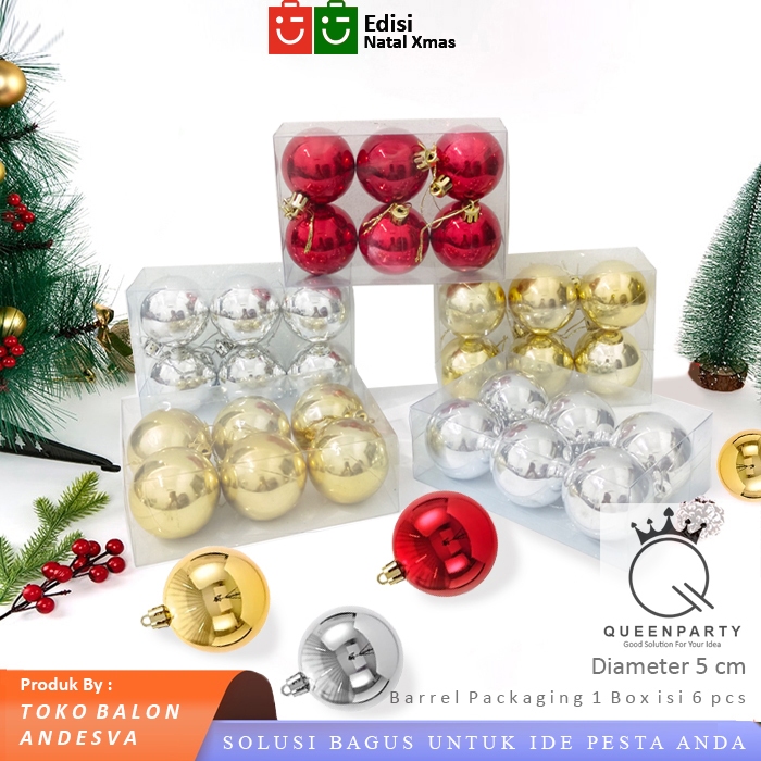 bola natal 5 cm isi 6 / hiasan gantung bola pohon natal / bola natal / hiasan natal bola