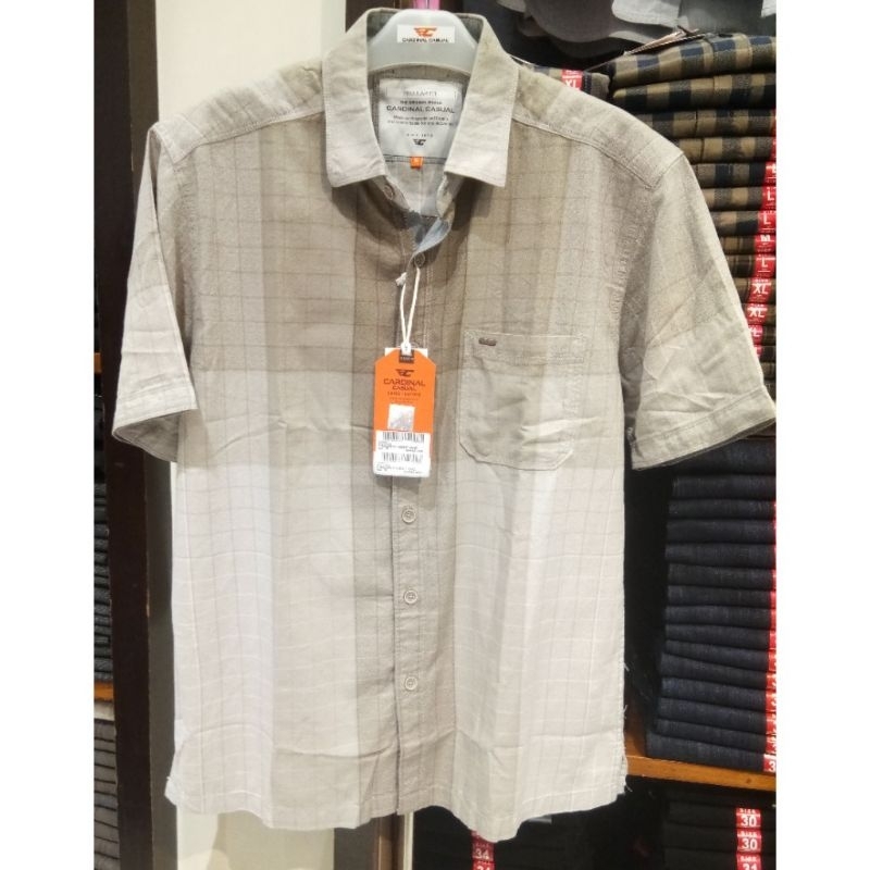 Kemeja katun pendek pria Cardinal casual original mens EAKAR01568P 04C kemeja abu silver
