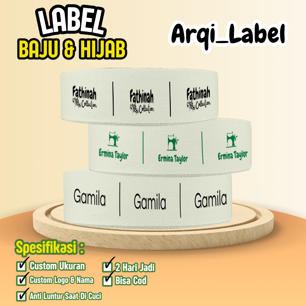 

Label Pita Katun Lembut Baju Hijab Custom Nama Logo Merk Piterban Masker Kerudung Tas Boneka Bantal