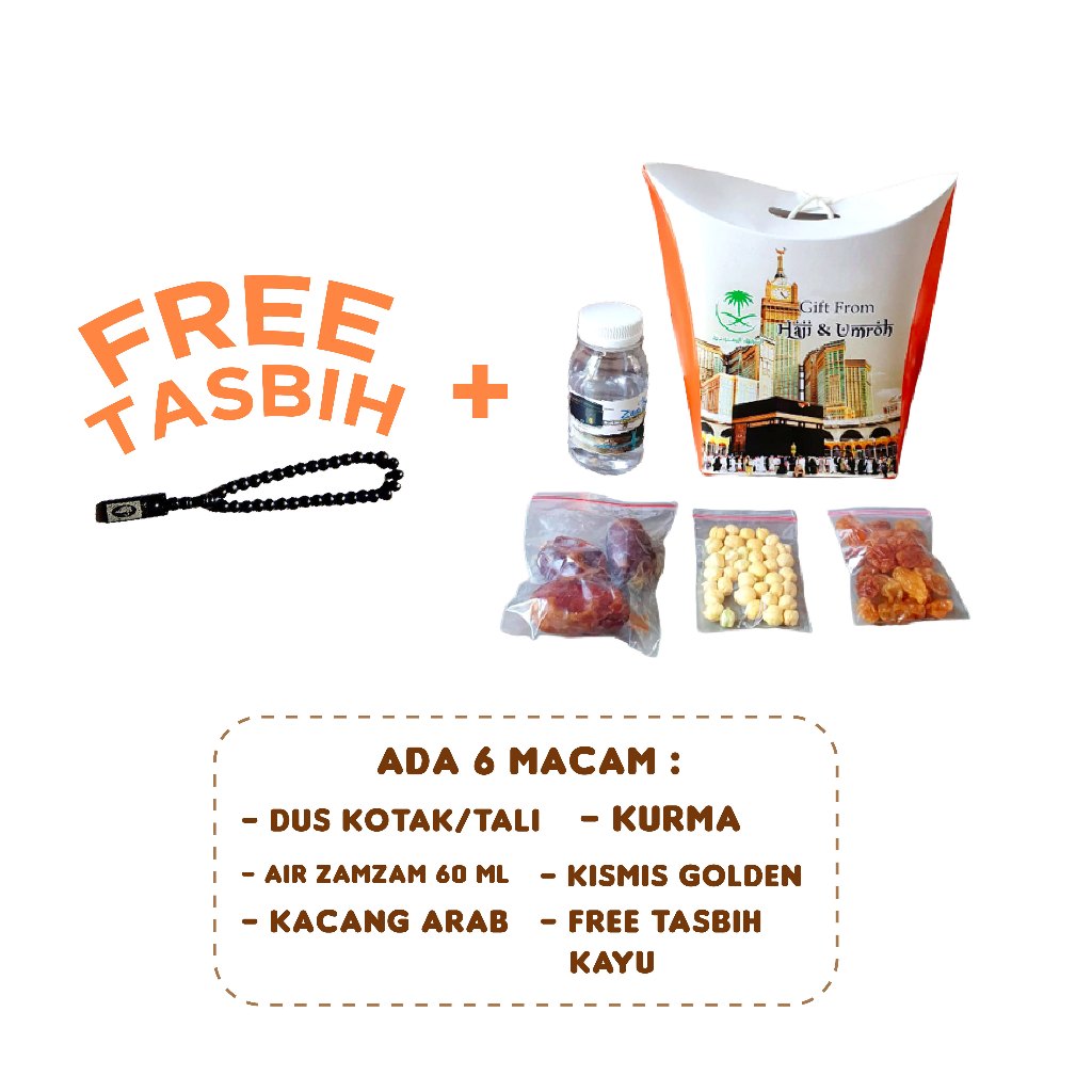 

Oleh-oleh Haji dan Umroh + botol 80ml+ air zamzam + kurma khalas FREE TASBIH KAYU