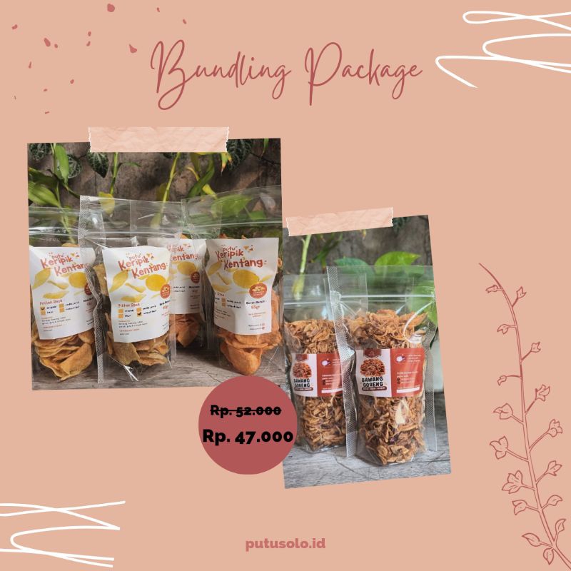 

Promo bundling keripik kentang renyah kriuk 65 gr mix bawang goreng PUTU