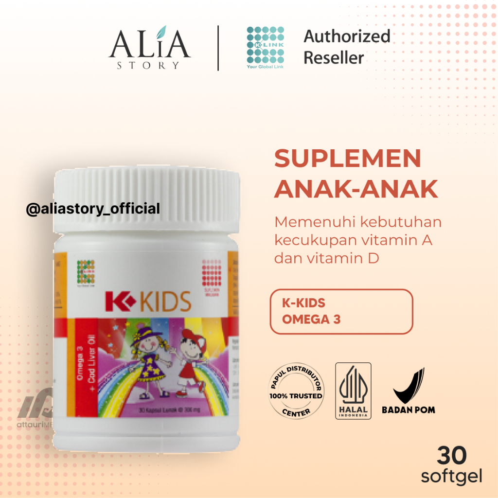 K-Link K-KIDS Original BPOM (1 Botol isi 30 Softgel) Omega Kids Minyak Ikan Anak Suplemen Anak Vitam