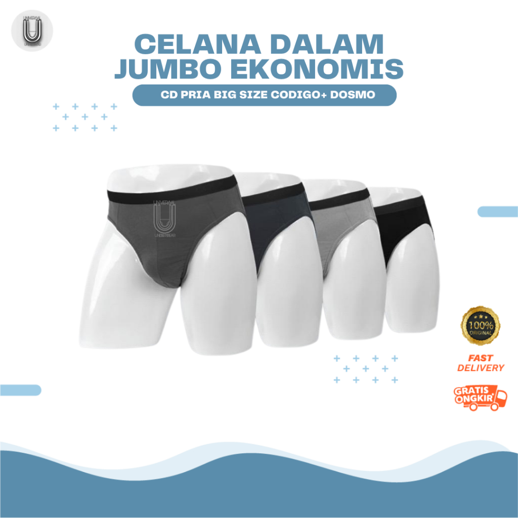 Celana Dalam CD Big Size Pria Jumbo Codigo + Dosmo Bahan Katun Premium Isi 3 By Universal Underwear