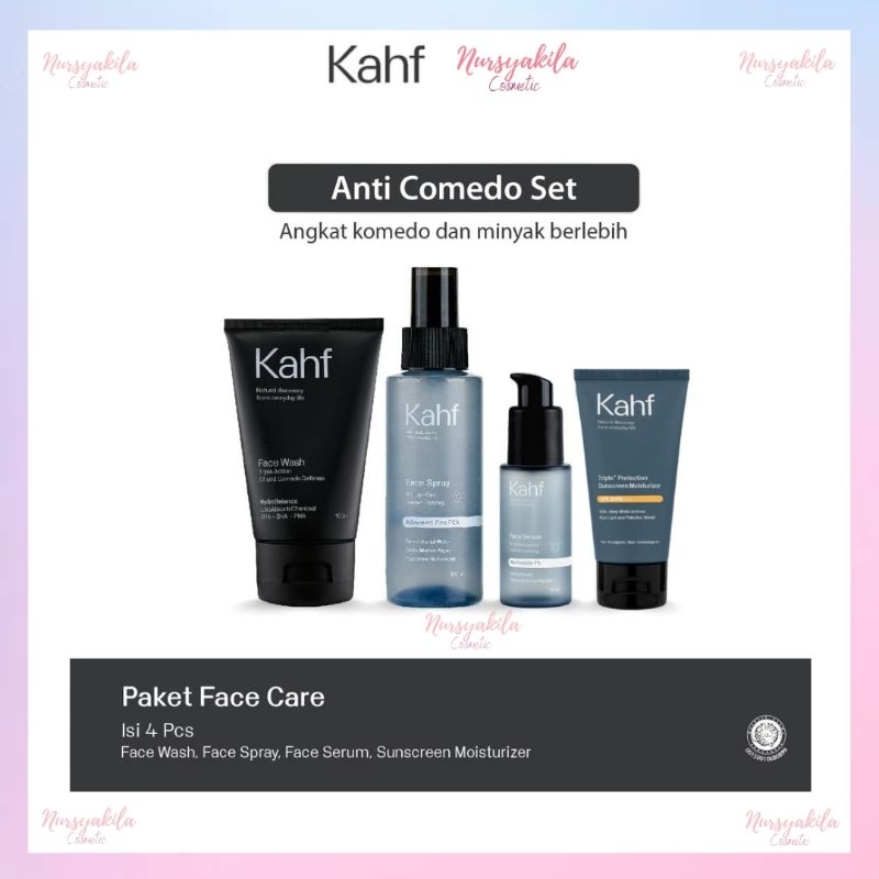 Kahf Paket Basic Skincare Pria (4pcs) - Perawatan Wajah Cowok | Face Wash Oil & Comedo | Sunscreen M