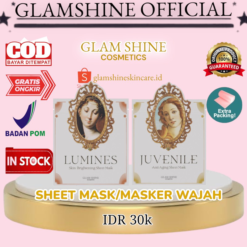 Sheet Mask Glam Shine Skincare Masker Wajah Anti Acne anti aging Glamshineofficial store Glame shine