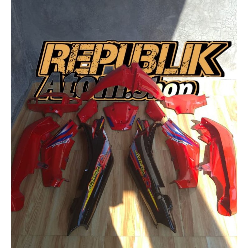 cover body set satria lumba hitam merah full set halus suzuki satria 2tak lumba