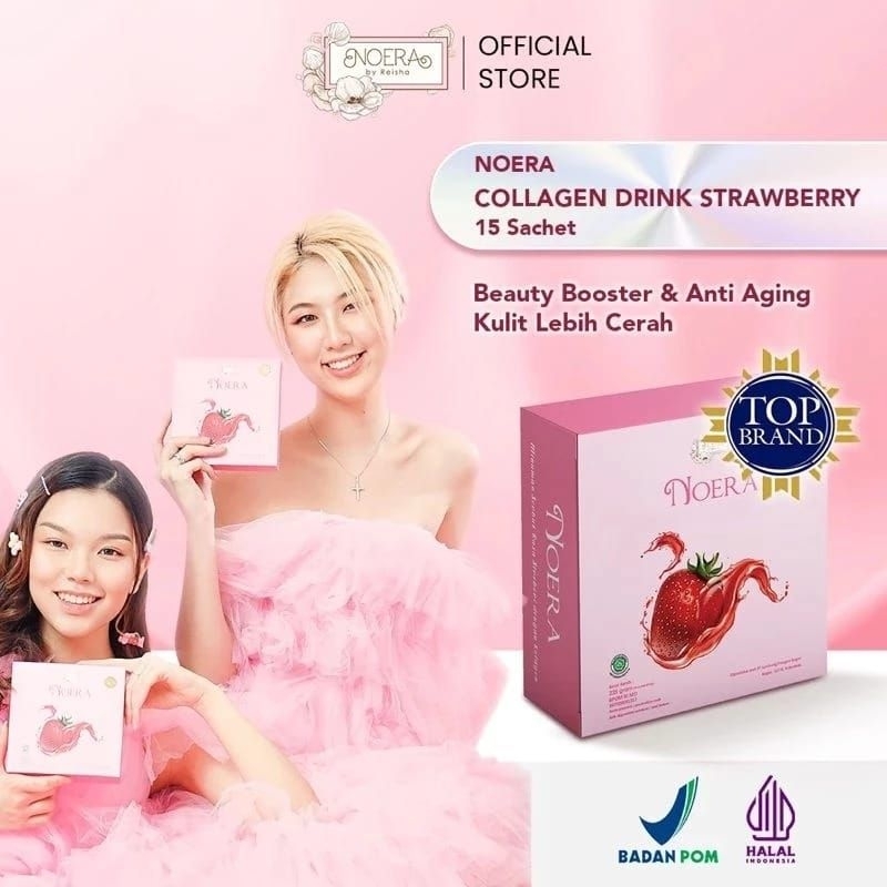 HARGA TERMURAH Noera Collagen Drink Strawberry ( 1 Box isi 15 sachet) minuman collagen pemutih