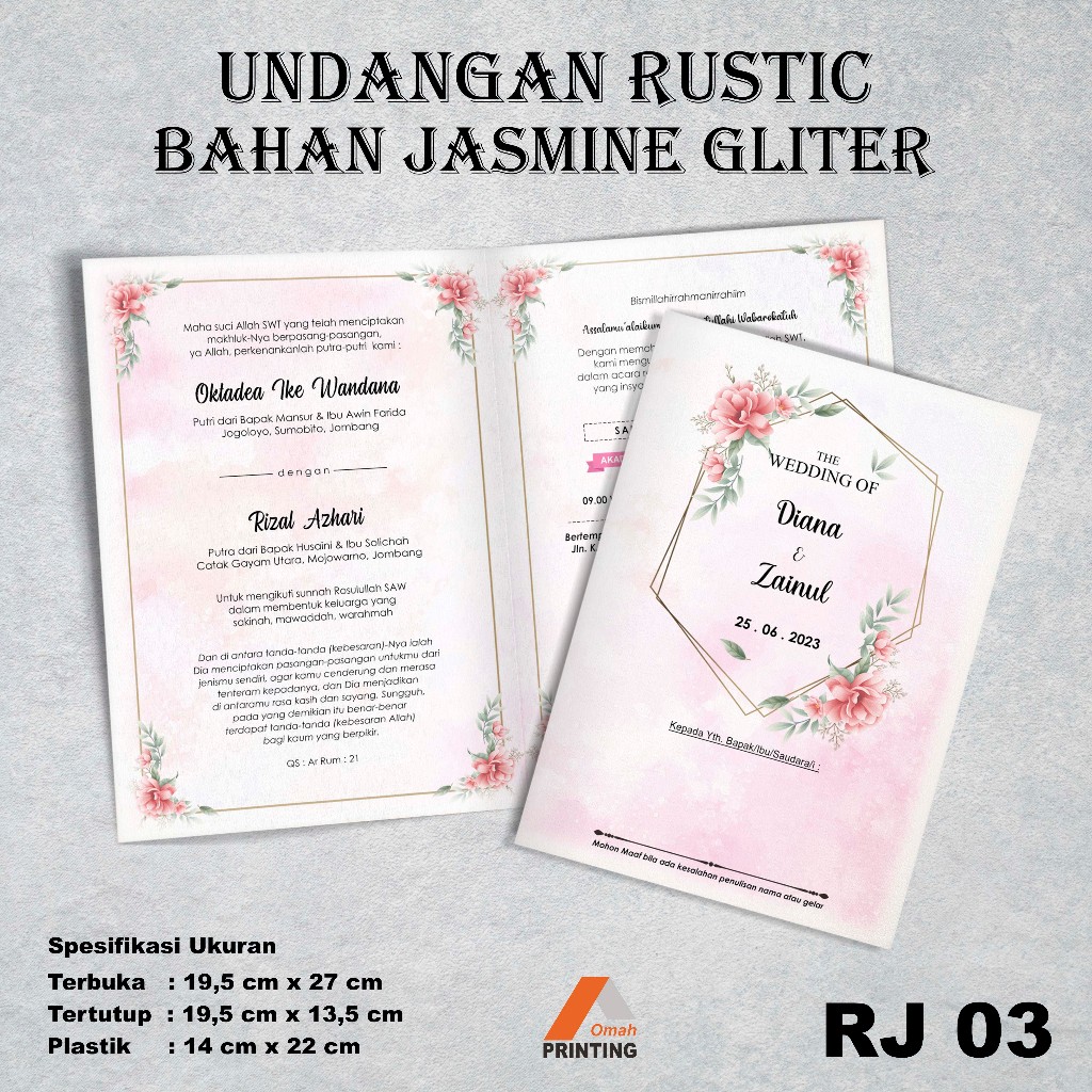 UNDANGAN PERNIKAHAN JASMINE GLITER / UNDANGAN PERNIKAHAN MURAH / UNDANGAN RUSTIC