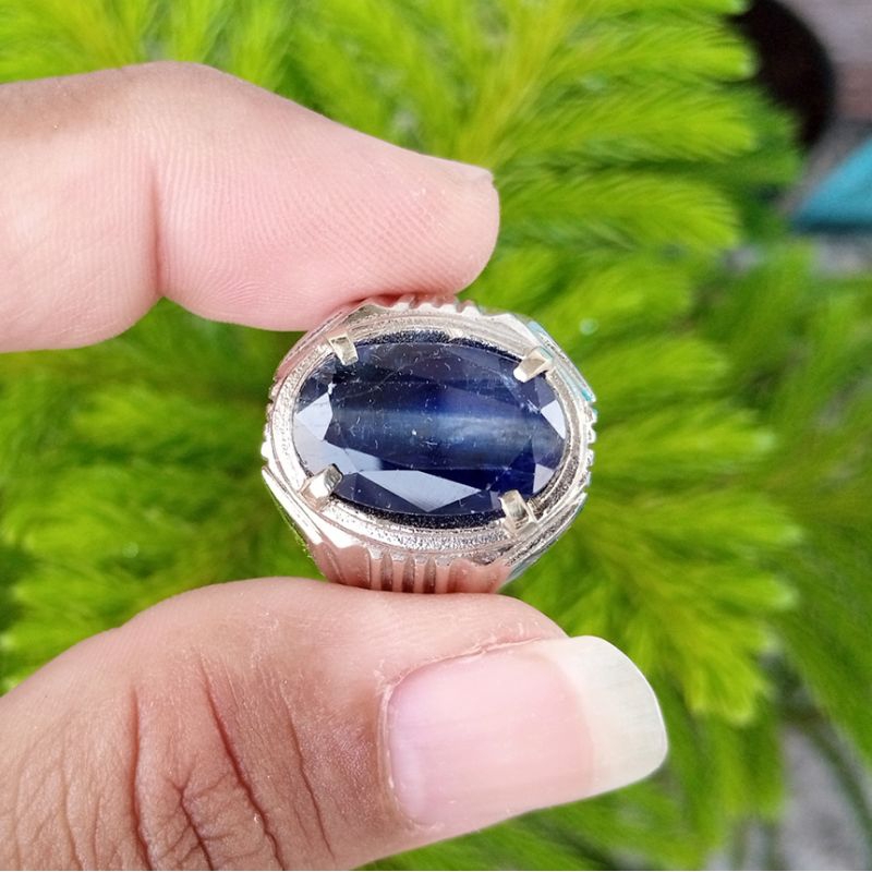 Cincin Batu Permata Natural Blue Safir Australia / Kyanite Facet Big