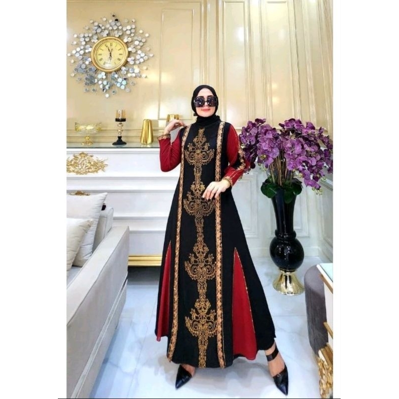 Gamis Abaya Turkey/ Abaya Arab Jersey Mix Ceruti Bordir Mote Swarosky Model Ratu Payet Rsk