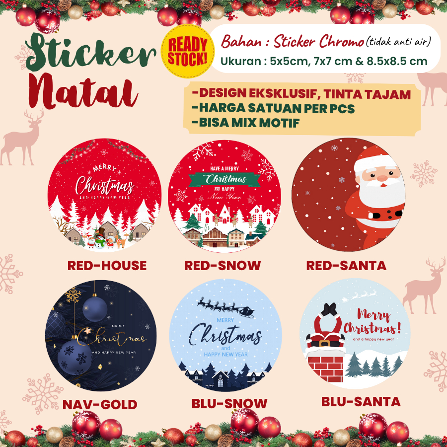 

Stiker Label Natal Christmas Sticker Bulat Segel Toples Cookies Hampers Merry Christmas by Soogan