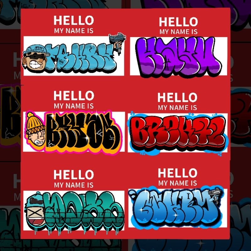 

CUSTOM STIKER NAMA HELLO MY NAME IS(THROWUP 30PCS)