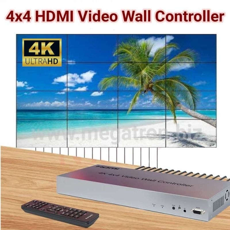 4K 4x4 HDMI Video Wall Controller - untuk menggabungkan 16 TV jadi satu tampilan besar