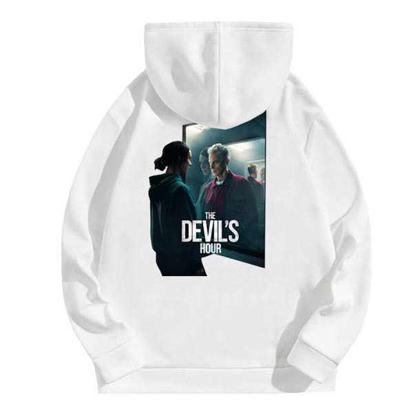 Jaket White Hoodie THE DEVIL'S HOUR Hoodie Sweater Bahan Cotton Fleece