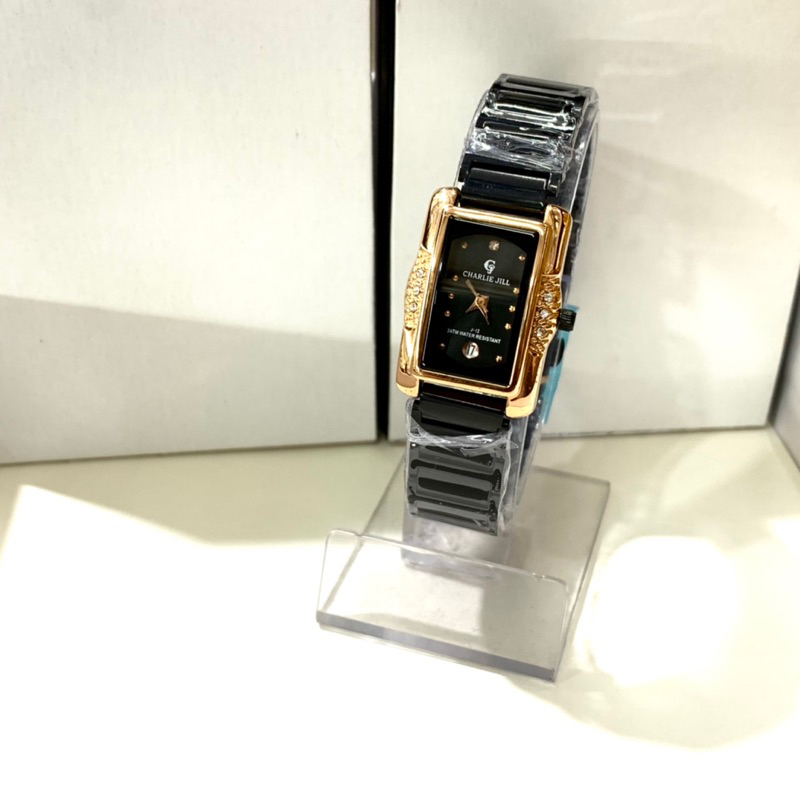 Charlie Jill 1953 Original Jam Tangan Wanita Segi Anti Air Stainless Steel Tahan karat Tanggal Aktiv