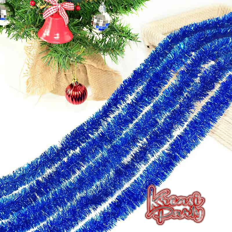 Tinsel - Slinger - Hiasan Pohon Natal - Hiasan Parcel Biru