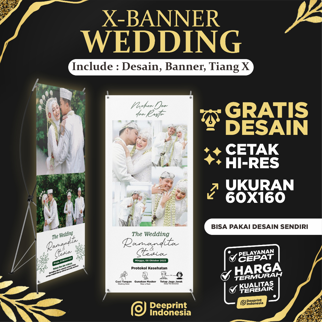 X banner Wedding , X banner Pernikahan , xbanner 60x160 , Gratis Desain , Tiang X banner Termurah