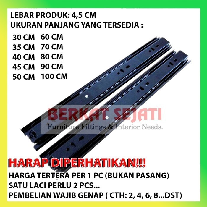 Rel Laci Double Track FE45 x 90cm / 900mm Ball Bearing Full Extension