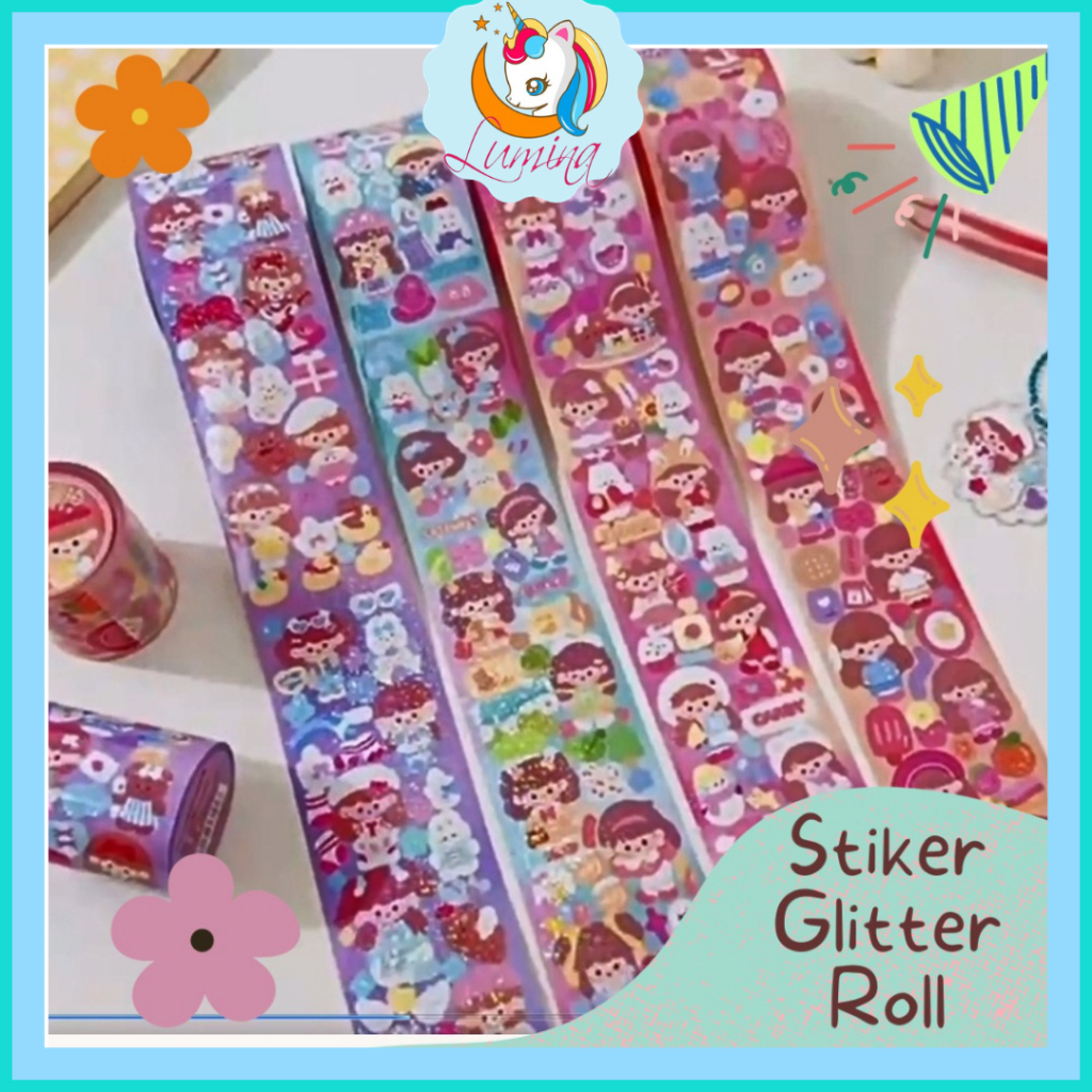 

Stiker Momo Glitter ROLL Aesthetic Planner DIY Siap Pakai Sticker Tempel Cute