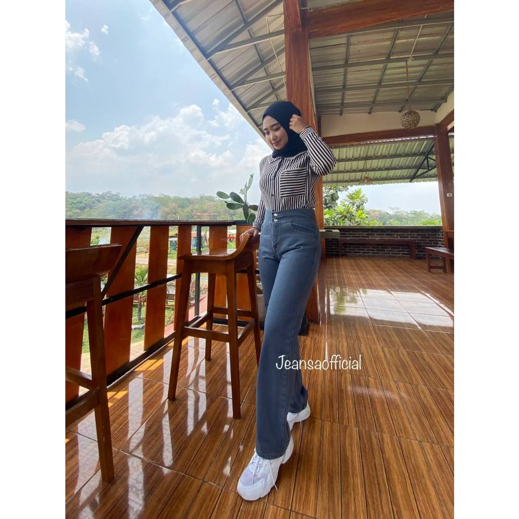 Celana HIghwaist Kulot Jeans Wanita Loose J23