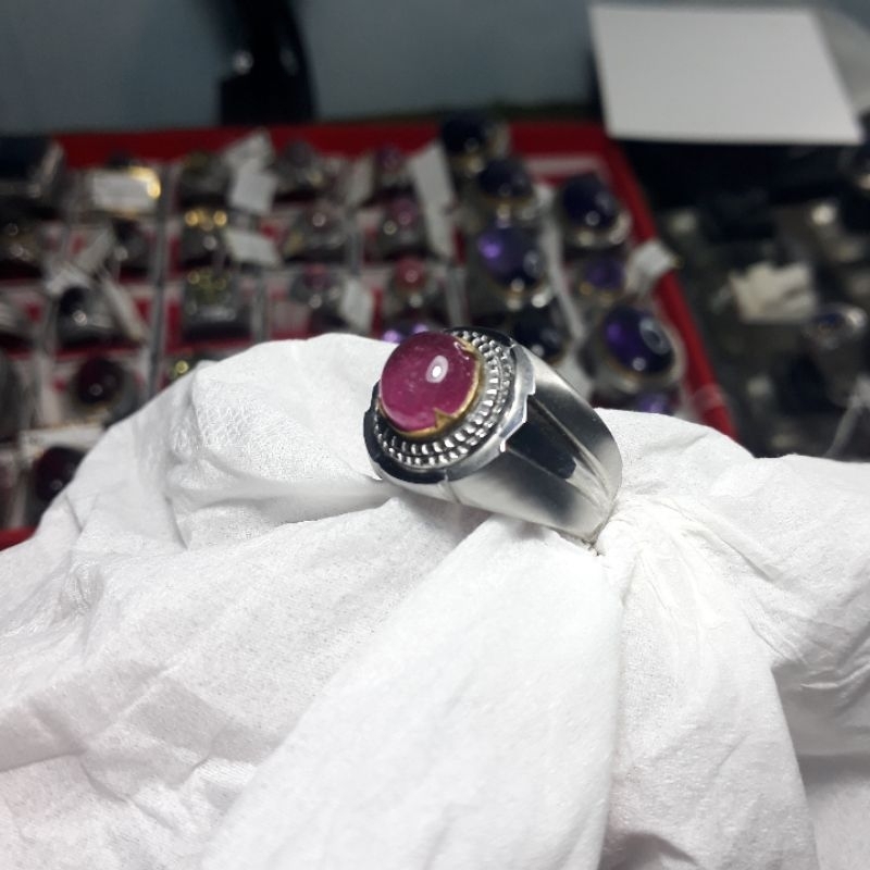 cinci batu permata asli natural Ruby Mozambique termurah emban ikat ring monel super doff handmade