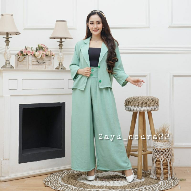 Set Blazer Wanita Setelan Kulot Outer Cringkle Premium One Set Wanita Kekinian Ella