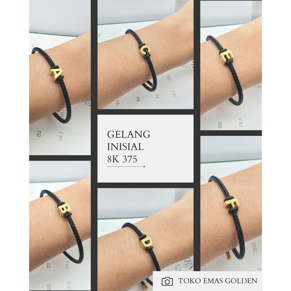 BEL309 Liontin Gelang Inisial Huruf Balok A-Z (TIDAK TERMASUK TALI GELANG) Emas Asli 8K Emas Muda