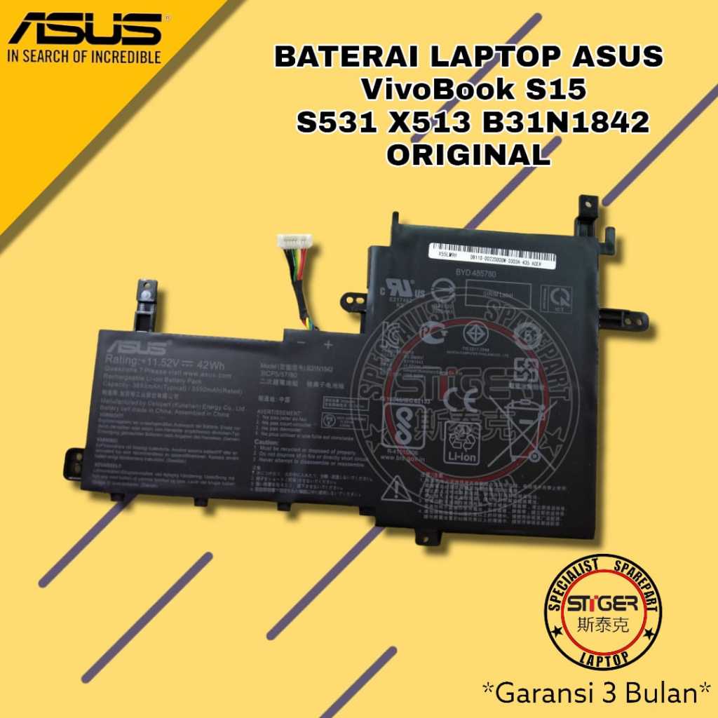 Baterai Laptop Asus Vivobook S15 S531 X513 B31N1842 Original