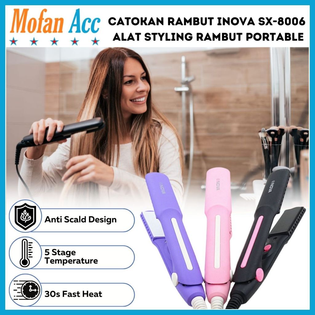 Catokan Rambut Inova SX-8006 2in1 /Stylish Hair Straightener / Alat Catok Pelurus Curly Portable