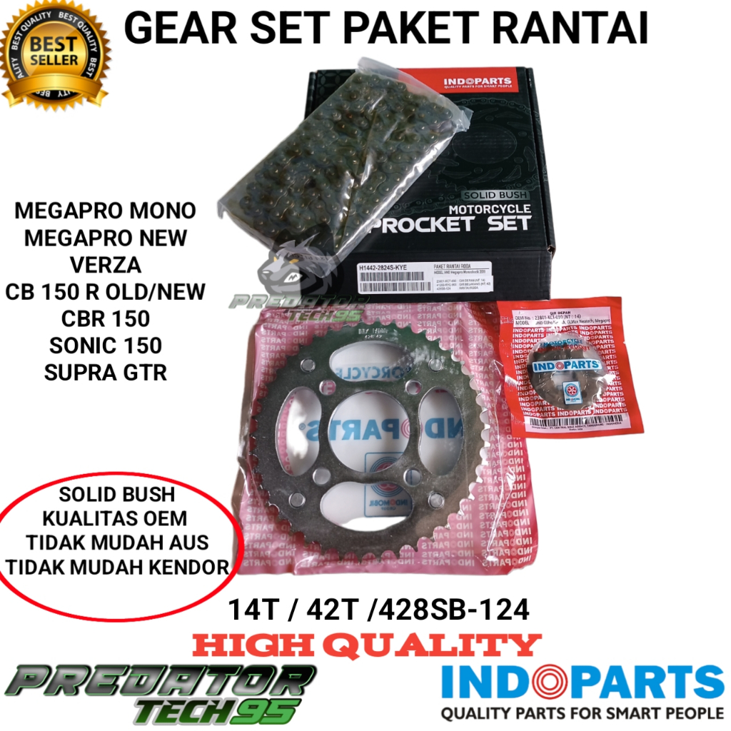 GEAR SET GIR PAKET RANTAI SOLID BUSH INDOPART HONDA MEGAPRO MONO VERZA CB 150 OLD NEW SONIC 150 SUPR