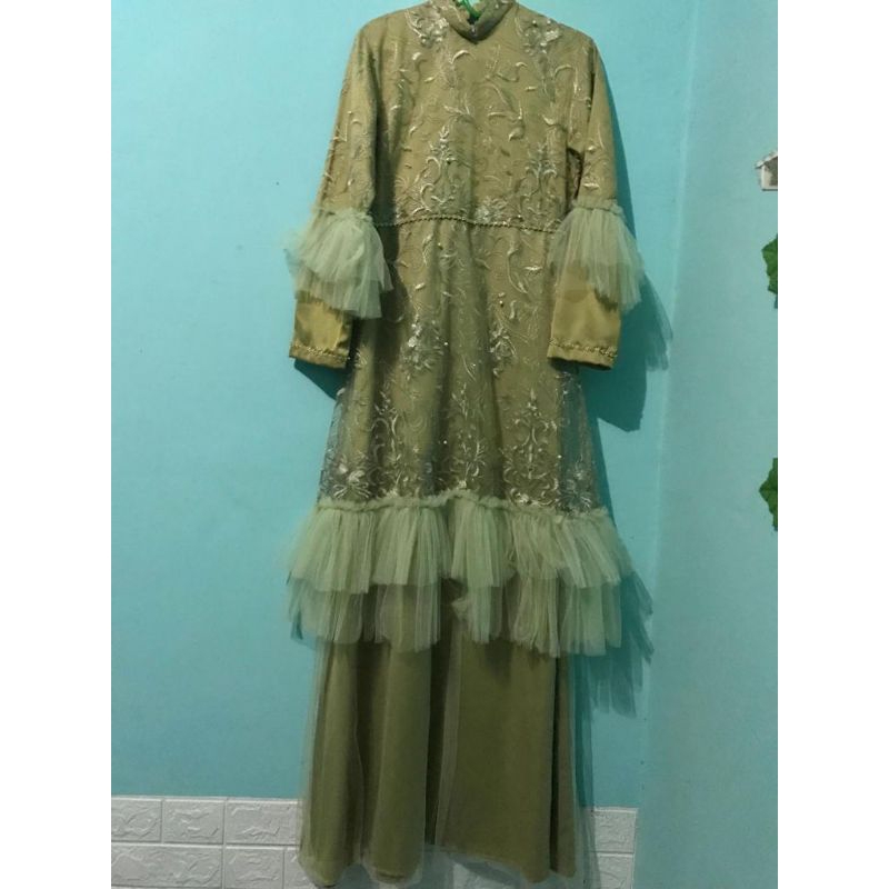 (PRELOVED) GAUN DRESS PESTA MEWAH/TILE/HIJAU/DRESS PANJANG/PESTA