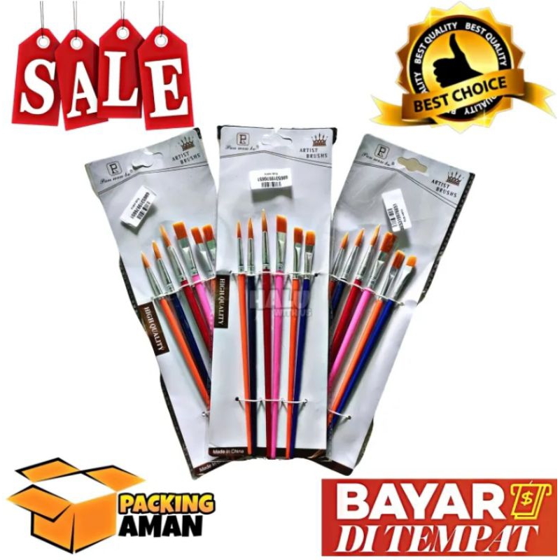 

(BISA COD) PROMO 1 Set 6 In 1 Kuas Lukis Cat Acrylic / Kuas Cat Air / Painting Brush Murah