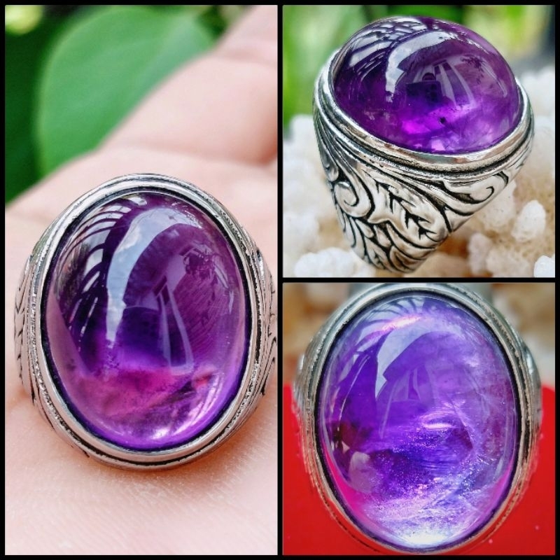 Cincin Batu Kecubung Natural Berserat Es Kualitas Super