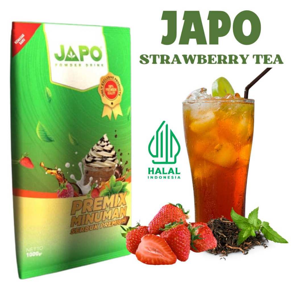 

BUBUK MINUMAN RASA STRAWBERRY TEA MERK JAPO | 1 KG | BUBUK MINUMAN RASA STROBERI TEA POWDER DRINK