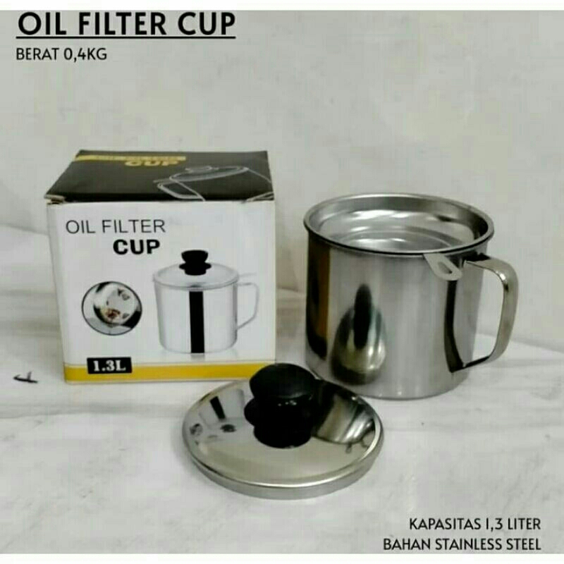 OIL POT FILTER 1.3 LITER GELAS SARINGAN MINYAK STAINLESS STEEL OIL POT WADAH SARINGAN MINYAK STAINLE