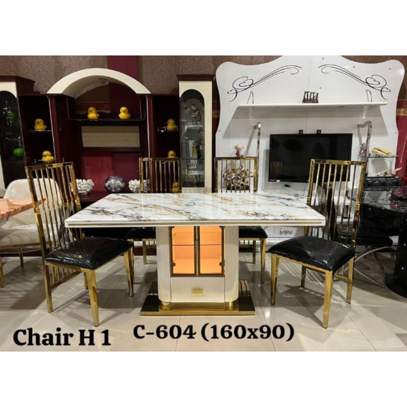 Meja Makan Marmer Import 160x90 dilengkap Lemari kecil serbaguna