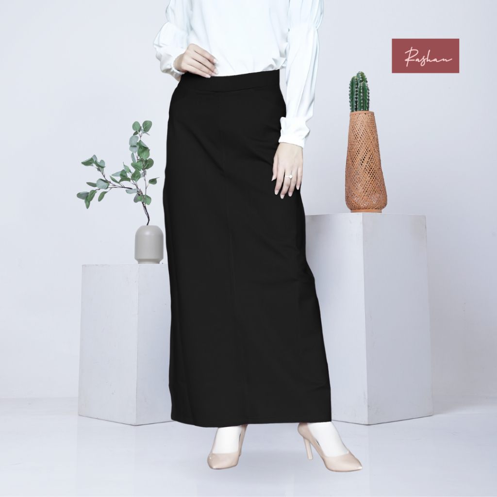 RASHAN - KINARA SKIRT / ROK A WARNA 1 DENIM COTTON SPANDEX SKIRT WANITA MUSLIM BIG SIZE ROK KERJA