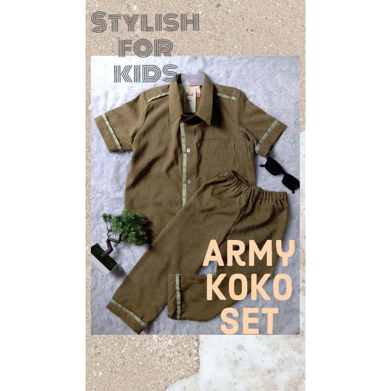 Army koko set / baju koko anak / baju muslim anak laki-laki