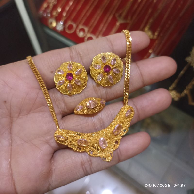 set perhiasan alpaka bali lapis emas