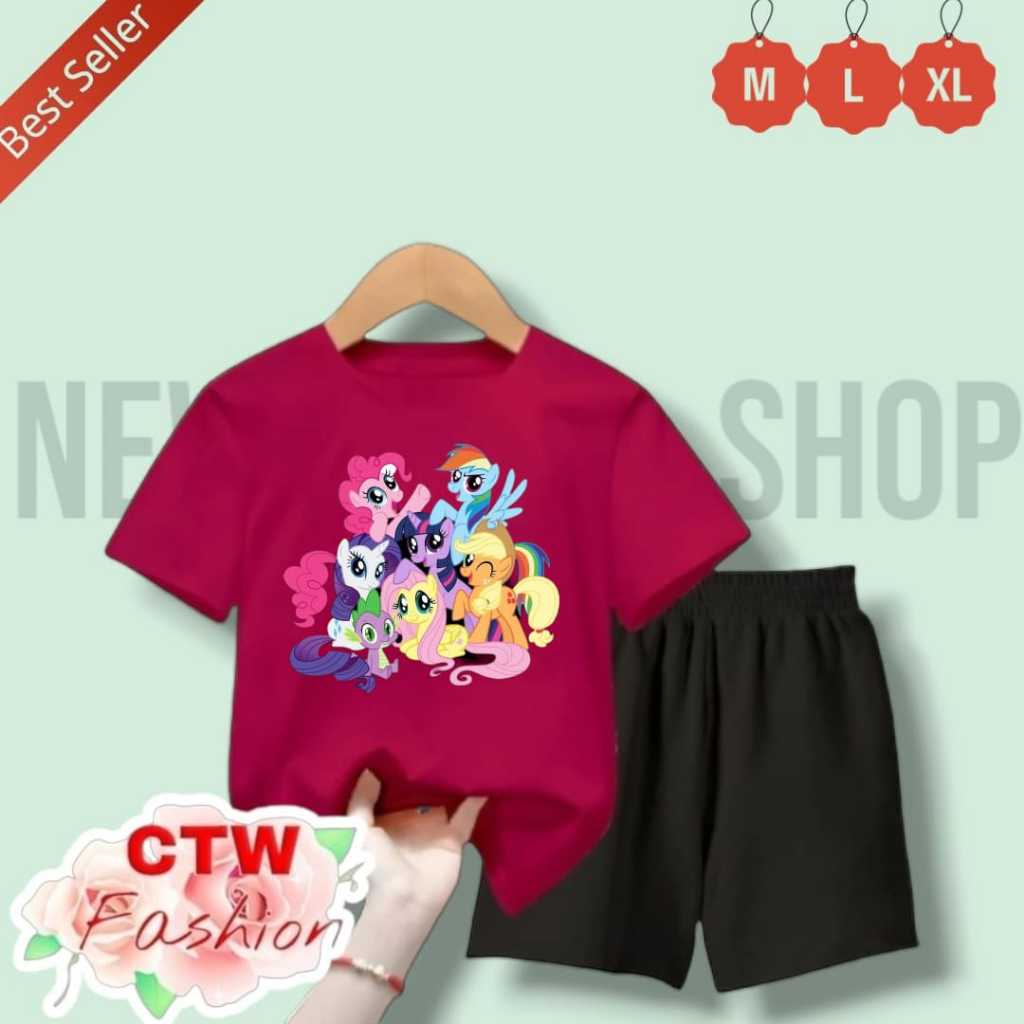 SETELAN KAOS ANAK PEREMPUAN KUDA PONY /SETELAN KAOS ANAK TERBARU /Size M (3-4Thn) L (5-6Thn) XL(7-9thn)