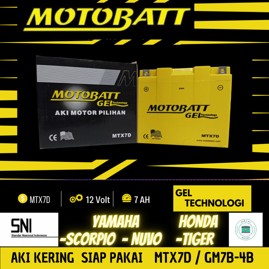 Aki kering Motobat Gel MTX7D motor Honda Tiger Yamaha Scorpio / Nouvo