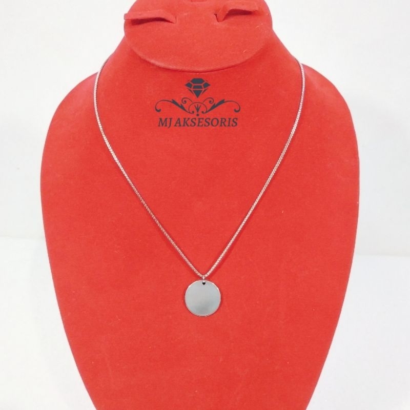 Kalung Titanium Pria Wanita Liontin Bola Bulat Silver Stainless Anti Karat