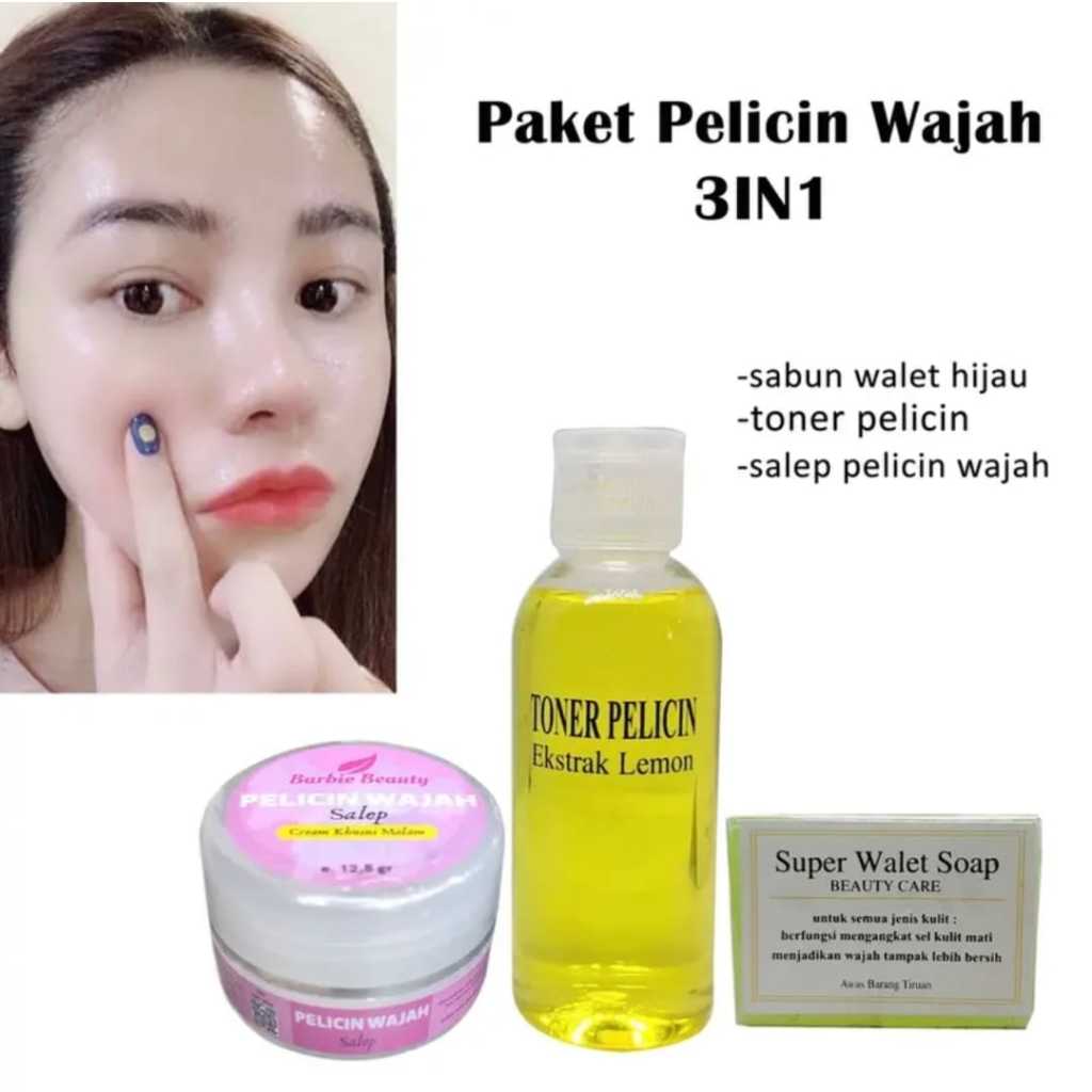 Paket 3in1 Pelicin Wajah - Salep Pelicin Wajah Barbie Beauty - Toner Pelicin Ekstrak Lemon 60ml - Sa