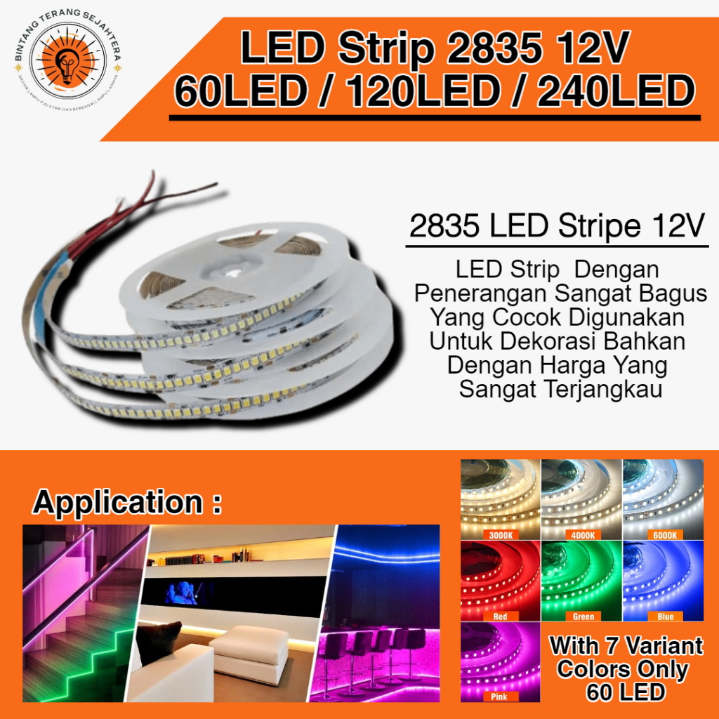 ★BTS★  LAMPU LED STRIP 2835 12V 5 METER 60L 120L 240L / LAMPU LED STRIP / LED DECORATION